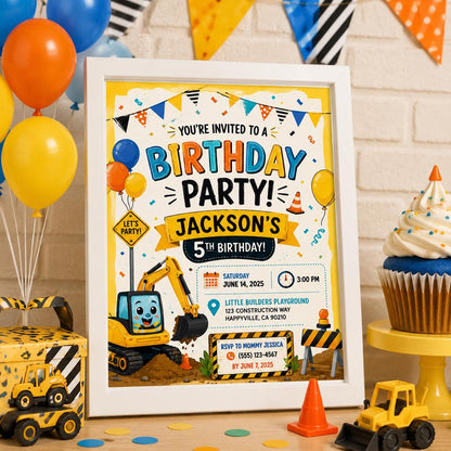 Editable Let Birthday Invitation Canva Template, Pastel Rainbow Boys Kids Cute Modern Fun DIY Chic Party Invite, Printable Digital Download.