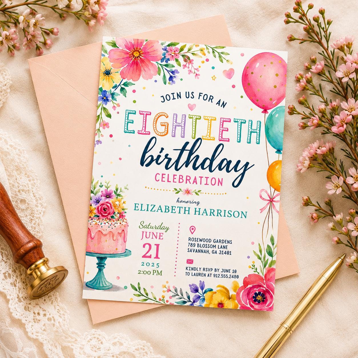Editable Floral Birthday Invitation Canva Template, Purple Red Girls Teens Adult Cute Fun DIY Chic Party Invite, Printable Digital Download.