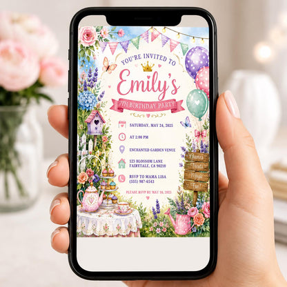 Editable Tea Birthday Invitation Canva Template, Girls Kids Tea Cute Fun DIY Sweet Chic Teen Tween Party Invite, Printable Digital Download.