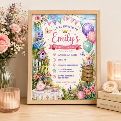 Editable Tea Birthday Invitation Canva Template, Girls Kids Tea Cute Fun DIY Sweet Chic Teen Tween Party Invite, Printable Digital Download.