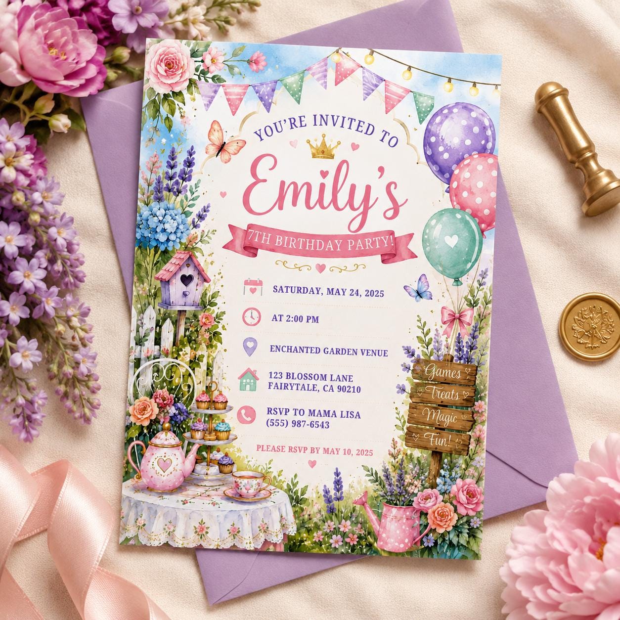 Editable Tea Birthday Invitation Canva Template, Girls Kids Tea Cute Fun DIY Sweet Chic Teen Tween Party Invite, Printable Digital Download.