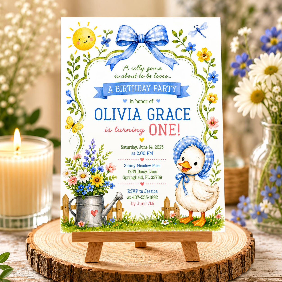 Editable Silly Goose Birthday Invitation Canva Template, Girls Cute Modern Fun DIY Sweet Chic Kids Party Invite, Printable Digital Download.