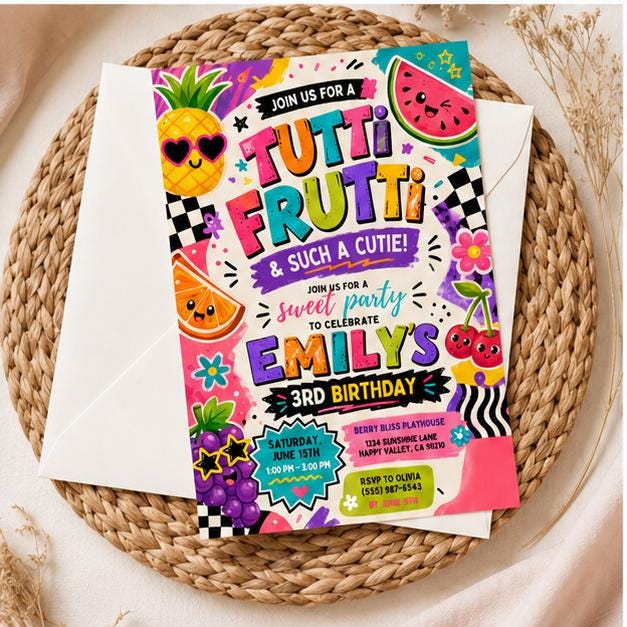 Editable Tropical Birthday Invitation Canva Template, Kids Summer Cute Modern Fun Themed DIY Sweet Party Invite, Printable Digital Download.