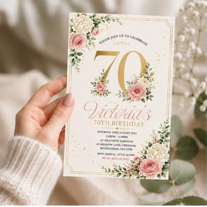 Editable Floral Birthday Invitation Canva Template, Kids Adult Floral Cute Fun DIY Sweet Chic Teen Party Invite, Printable Digital Download.