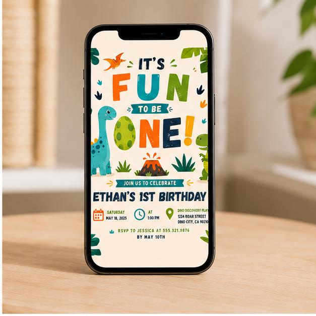 Editable Dinosaur Birthday Invitation Canva Template, Boys Kids Dino Cute Modern Fun DIY Chic Teen Party Invite, Printable Digital Download.