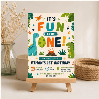 Editable Dinosaur Birthday Invitation Canva Template, Boys Kids Dino Cute Modern Fun DIY Chic Teen Party Invite, Printable Digital Download.