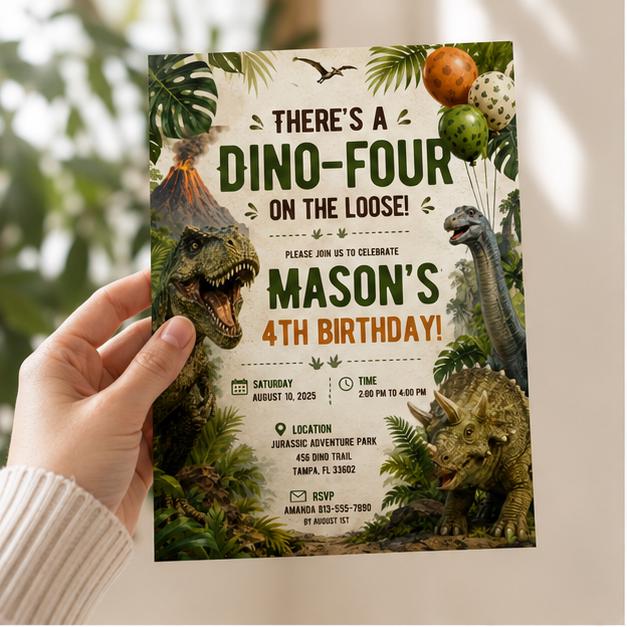 Editable Dinosaur Birthday Invitation Canva Template, Boys Kids Dino Cute Modern Fun DIY Chic Teen Party Invite, Printable Digital Download.