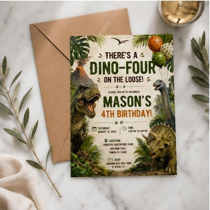 Editable Dinosaur Birthday Invitation Canva Template, Boys Kids Dino Cute Modern Fun DIY Chic Teen Party Invite, Printable Digital Download.