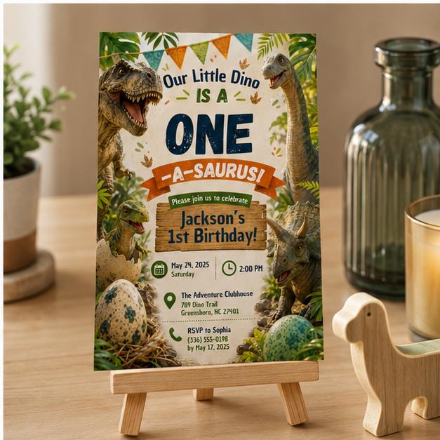 Editable Dinosaur Birthday Invitation Canva Template, Cute Boys Kids Dino Modern Fun DIY Chic Teen Party Invite, Printable Digital Download.