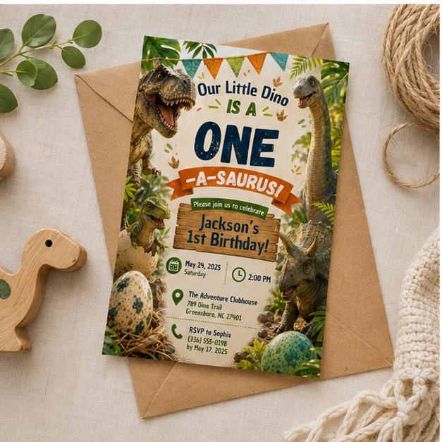 Editable Dinosaur Birthday Invitation Canva Template, Cute Boys Kids Dino Modern Fun DIY Chic Teen Party Invite, Printable Digital Download.