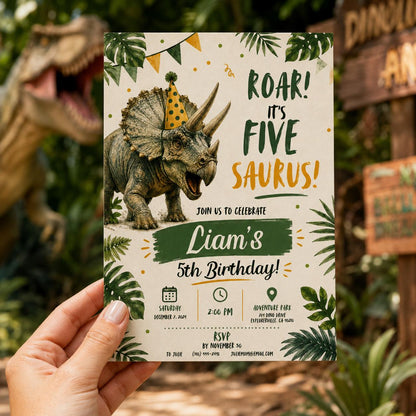 Editable Dinosaur Birthday Invitation Canva Template, Boho Boys Kids Dino Cute Modern Fun DIY Chic Party Invite, Printable Digital Download.