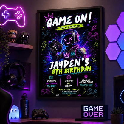 Editable Gamer Birthday Invitation Canva Template, Boys Kids Gamer Cute Modern Fun Themed DIY Chic Party Invite, Printable Digital Download.