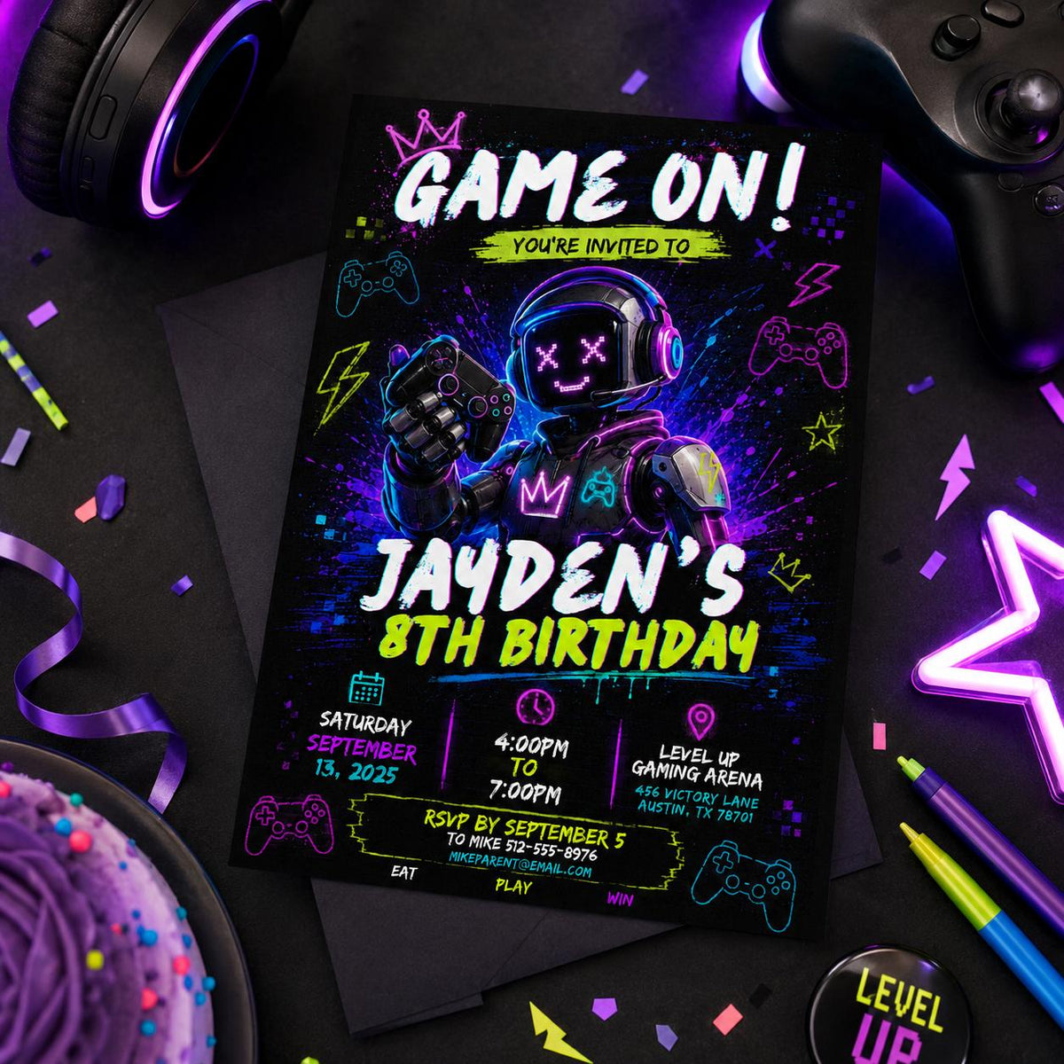 Editable Gamer Birthday Invitation Canva Template, Boys Kids Gamer Cute Modern Fun Themed DIY Chic Party Invite, Printable Digital Download.