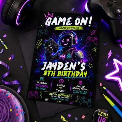 Editable Gamer Birthday Invitation Canva Template, Boys Kids Gamer Cute Modern Fun Themed DIY Chic Party Invite, Printable Digital Download.