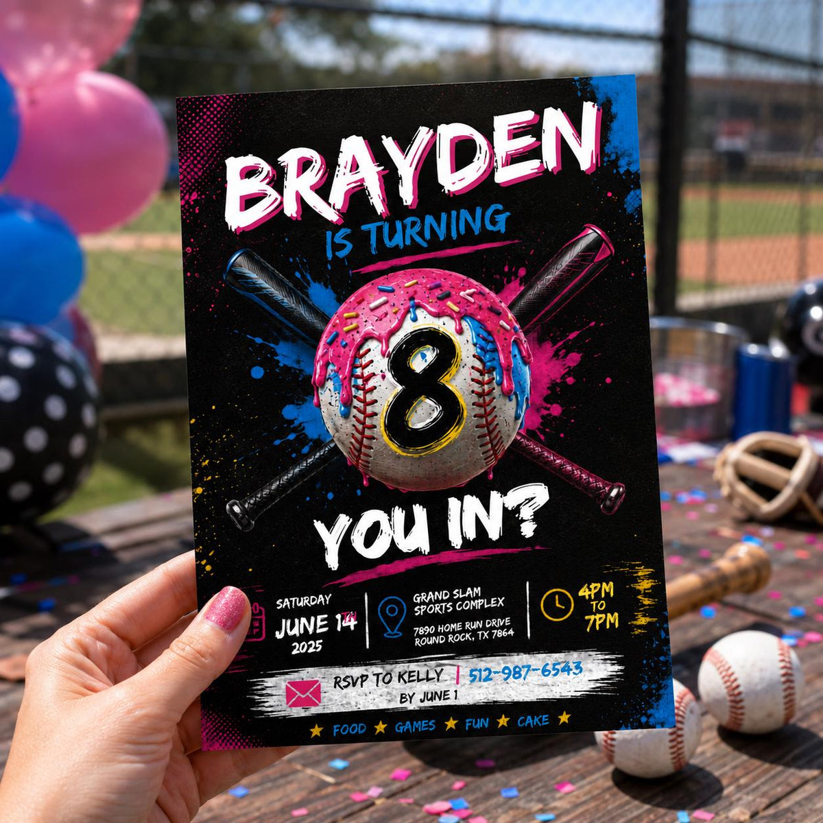 Editable Baseball Drip Birthday Invitation Canva Template, Cream Boys Kids Cute Fun DIY Sweet Chic Party Invite, Printable Digital Download.
