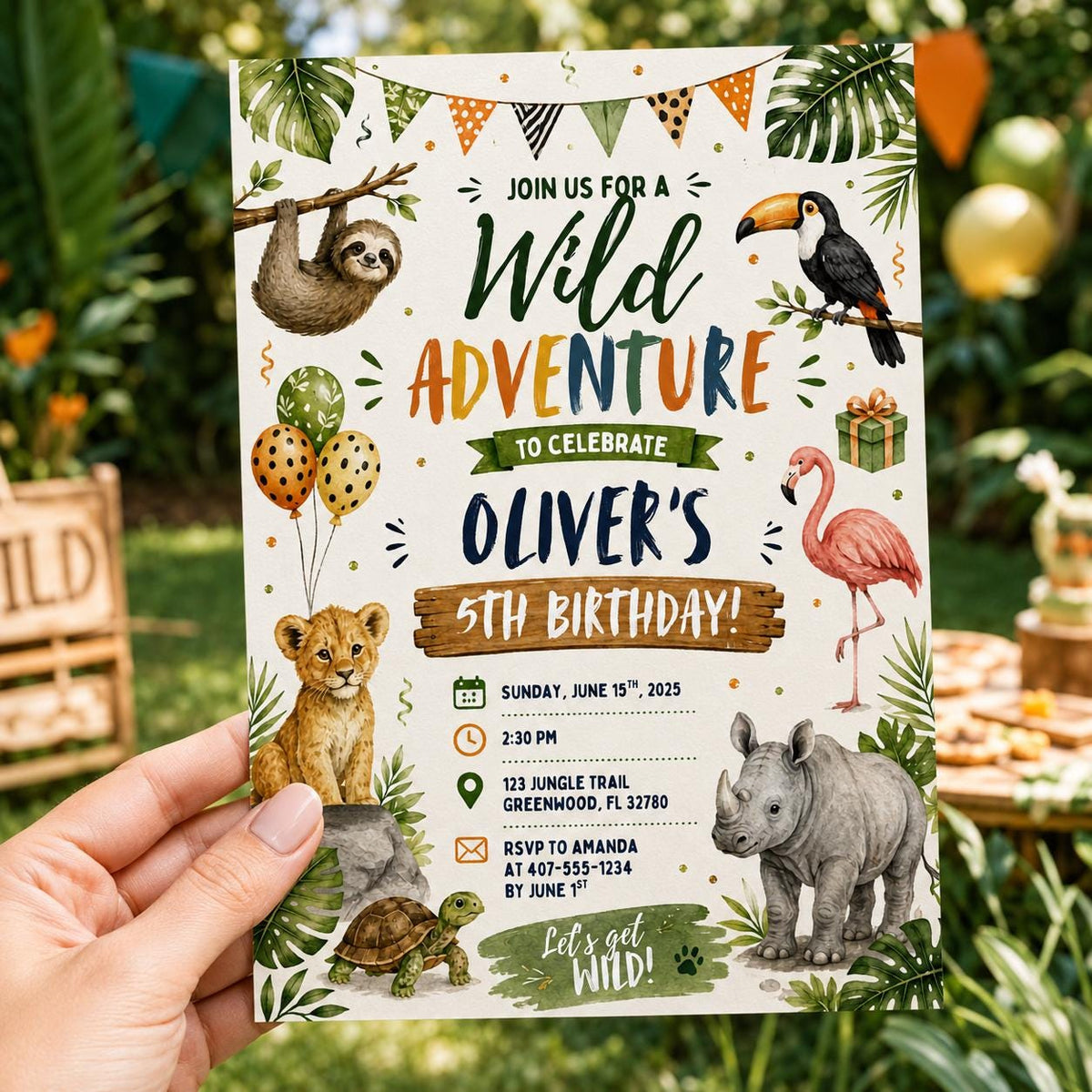 Editable Safari Jungle Birthday Invitation Canva Template, Neon Silver Boys Cute Fun DIY Chic Kids Party Invite, Printable Digital Download.