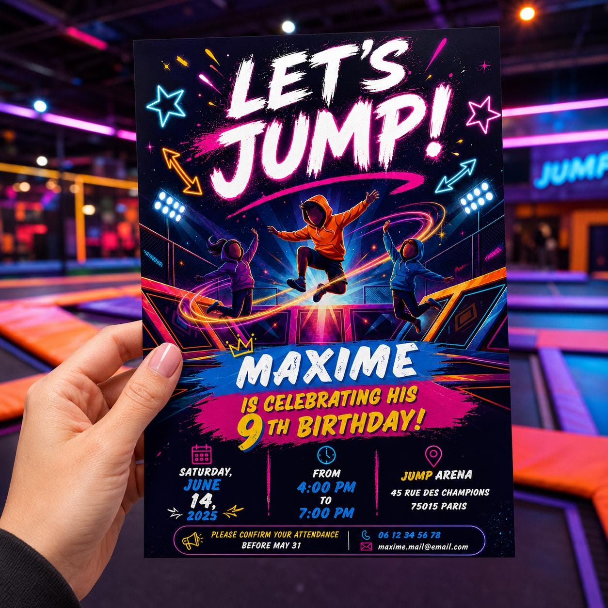 Editable Monster Birthday Invitation Canva Template, Neon Boys Kids Cute Modern Fun DIY Sweet Chic Party Invite, Printable Digital Download.