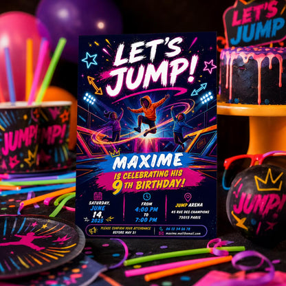 Editable Monster Birthday Invitation Canva Template, Neon Boys Kids Cute Modern Fun DIY Sweet Chic Party Invite, Printable Digital Download.