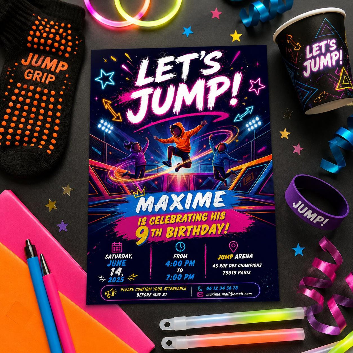 Editable Monster Birthday Invitation Canva Template, Neon Boys Kids Cute Modern Fun DIY Sweet Chic Party Invite, Printable Digital Download.