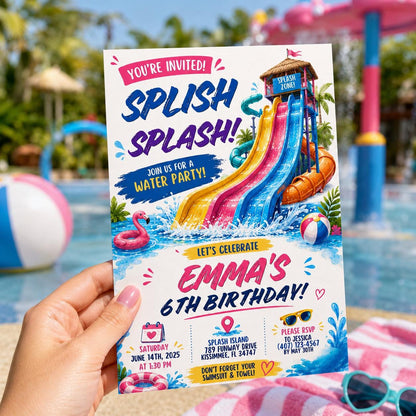 Editable Pool Birthday Invitation Canva Template, Girls Kids Pool Cute Modern Fun Themed DIY Sweet Party Invite, Printable Digital Download.