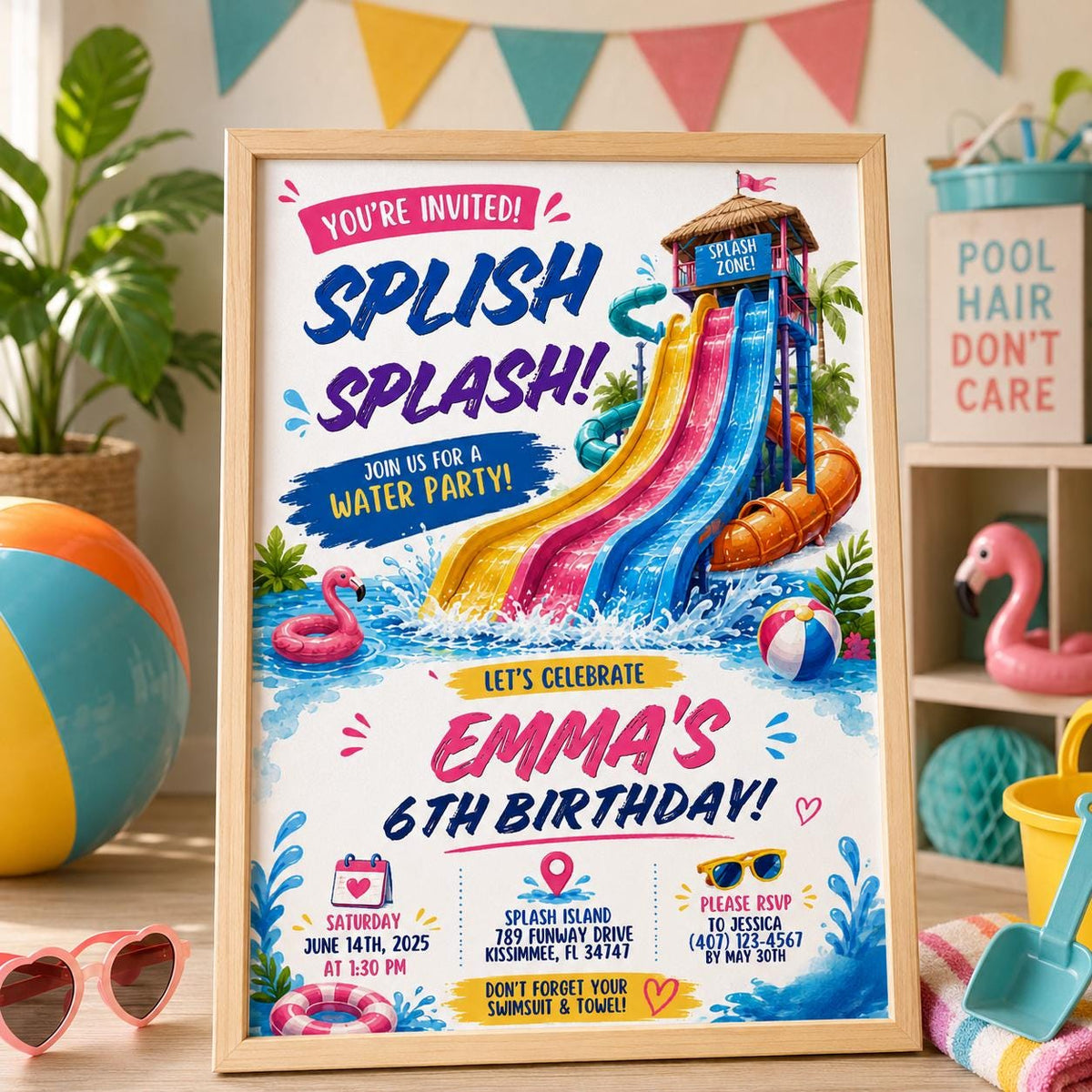 Editable Pool Birthday Invitation Canva Template, Girls Kids Pool Cute Modern Fun Themed DIY Sweet Party Invite, Printable Digital Download.
