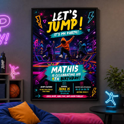 Editable Monster Birthday Invitation Canva Template, Neon Boys Kids Cute Modern Fun DIY Sweet Chic Party Invite, Printable Digital Download.