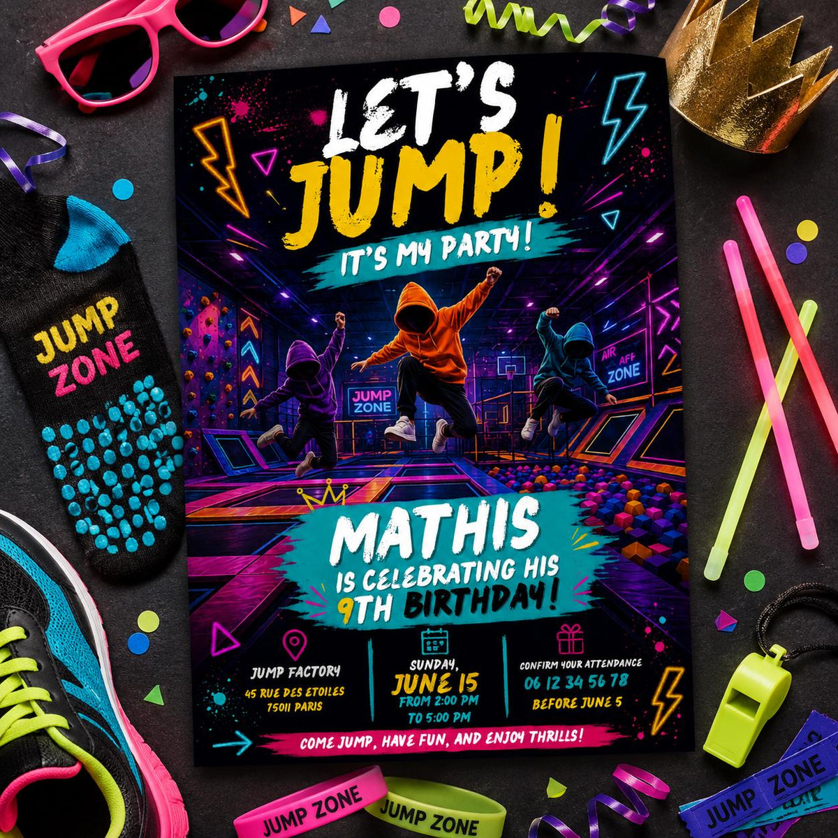Editable Monster Birthday Invitation Canva Template, Neon Boys Kids Cute Modern Fun DIY Sweet Chic Party Invite, Printable Digital Download.