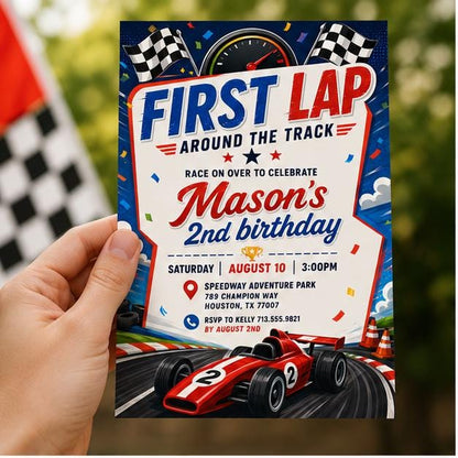 Editable Race Car Birthday Invitation Canva Template, Boys Kids Cute Fun DIY Sweet Chic Teen Tween Party Invite, Printable Digital Download.