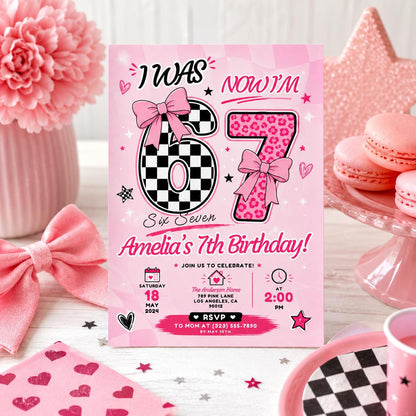 Editable Six Seven Meme Birthday Invitation Canva Template, Girls Kids Cute Modern Fun Instant DIY Party Invite, Printable Digital Download.