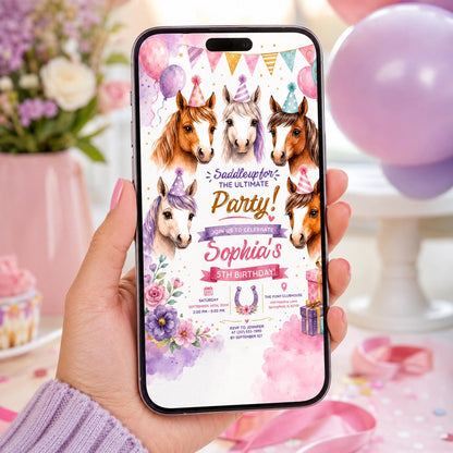 Editable Cowgirl Birthday Invitation Canva Template, Girls Kids Cute Fun DIY Sweet Chic Teen Tween Party Invite, Printable Digital Download.