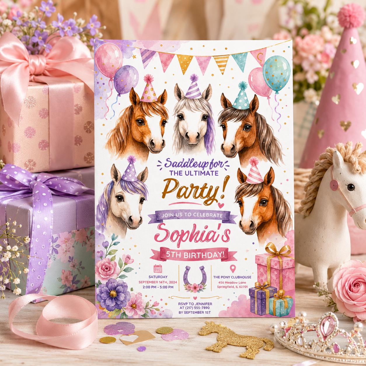 Editable Cowgirl Birthday Invitation Canva Template, Girls Kids Cute Fun DIY Sweet Chic Teen Tween Party Invite, Printable Digital Download.