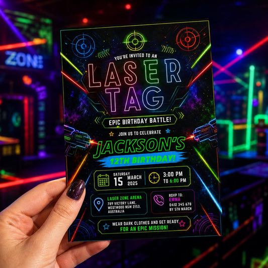 Editable Neon Glow Birthday Invitation Canva Template, Kids Teens Neon Cute Modern Fun Instant DIY Party Invite, Printable Digital Download.