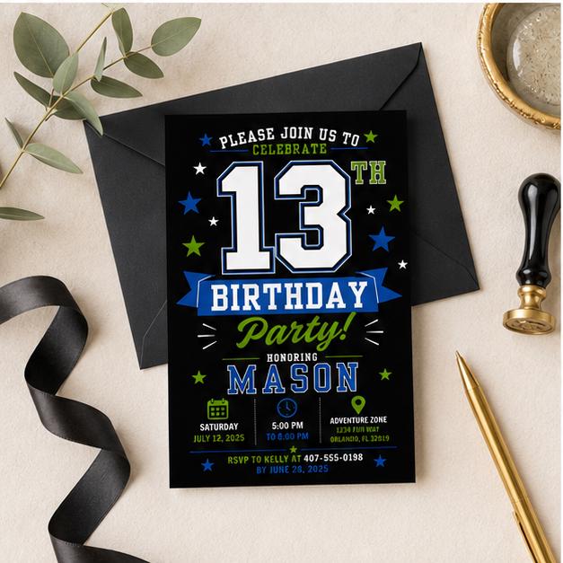 Editable Simple Birthday Invitation Canva Template, Boys Kids Teens Cute Modern Fun DIY Sweet Chic Party Invite, Printable Digital Download.