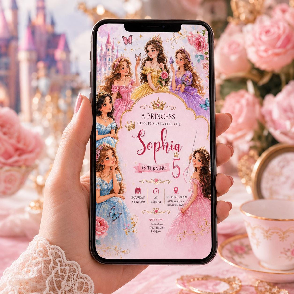 Editable Princess Birthday Invitation Canva Template, Pink Girls Kids Cute Fun DIY Sweet Chic Teen Party Invite, Printable Digital Download.