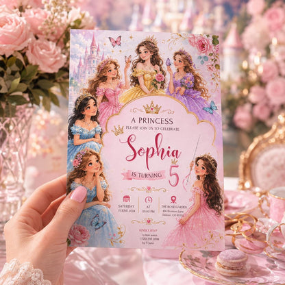 Editable Princess Birthday Invitation Canva Template, Pink Girls Kids Cute Fun DIY Sweet Chic Teen Party Invite, Printable Digital Download.