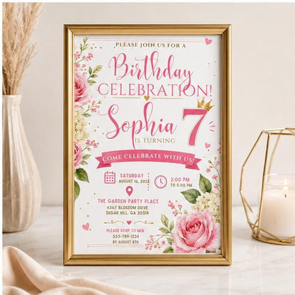 Editable Pink Bow Birthday Invitation Canva Template, Blush Luxury Bow Cute Fun DIY Chic Kids Teen Party Invite, Printable Digital Download.