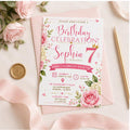 Editable Pink Bow Birthday Invitation Canva Template, Blush Luxury Bow Cute Fun DIY Chic Kids Teen Party Invite, Printable Digital Download.