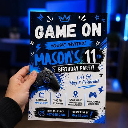 Editable Neon Glow Birthday Invitation Canva Template, Boys Teens Neon Cute Fun DIY Chic Kids Teen Party Invite, Printable Digital Download.