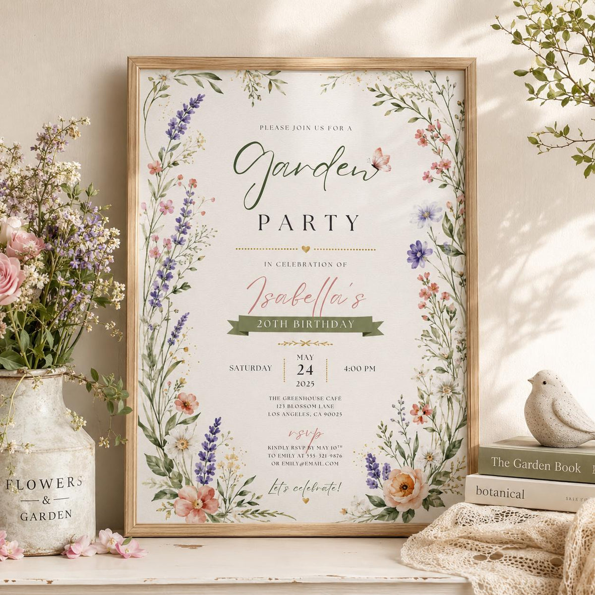 Editable Garden Birthday Invitation Canva Template, Pink Floral Girls Kids Teens Cute Fun DIY Chic Party Invite, Printable Digital Download.
