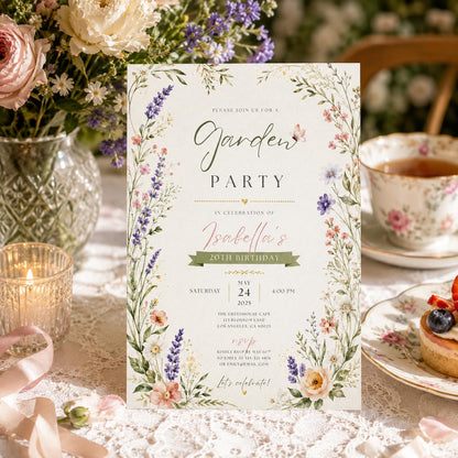 Editable Garden Birthday Invitation Canva Template, Pink Floral Girls Kids Teens Cute Fun DIY Chic Party Invite, Printable Digital Download.