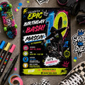 Editable Neon Glow Birthday Invitation Canva Template, Boys Kids Teens Neon Cute Fun DIY Chic Teen Party Invite, Printable Digital Download.