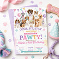 Editable Puppy Dog Birthday Invitation Canva Template, Pink Preppy Girls Puppy Cute Modern Fun DIY Party Invite, Printable Digital Download.