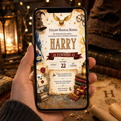 Editable Wizards Witches Birthday Invitation Canva Template, Cute Modern Fun Themed DIY Sweet Chic Party Invite, Printable Digital Download.