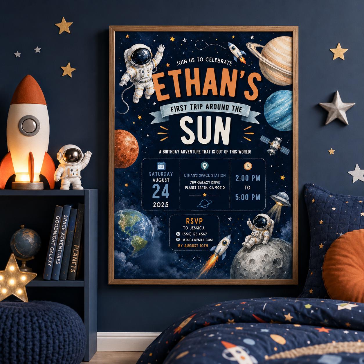 Editable Space Galaxy Birthday Invitation Canva Template, Space Cute Modern Fun DIY Chic Kids Teen Party Invite, Printable Digital Download.