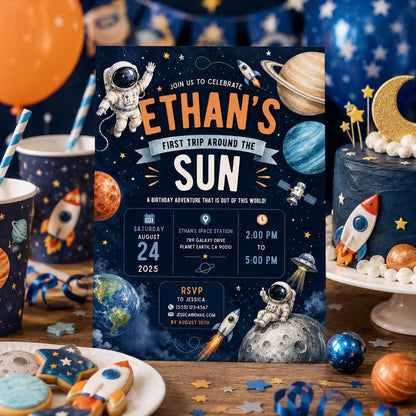 Editable Space Galaxy Birthday Invitation Canva Template, Space Cute Modern Fun DIY Chic Kids Teen Party Invite, Printable Digital Download.