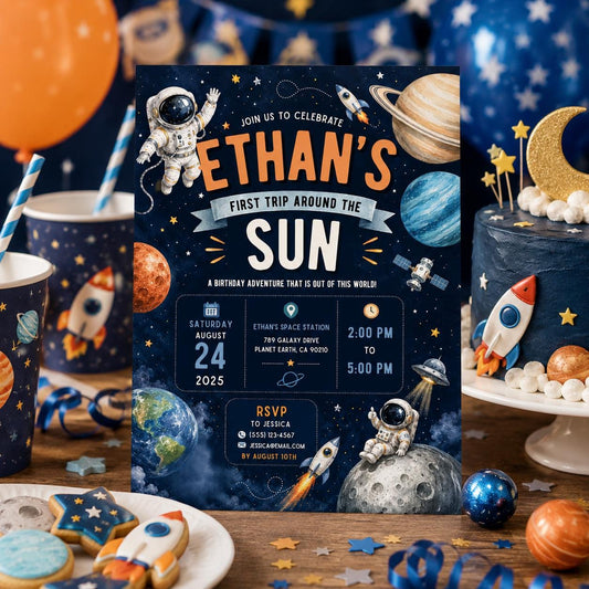 Editable Space Galaxy Birthday Invitation Canva Template, Space Cute Modern Fun DIY Chic Kids Teen Party Invite, Printable Digital Download.