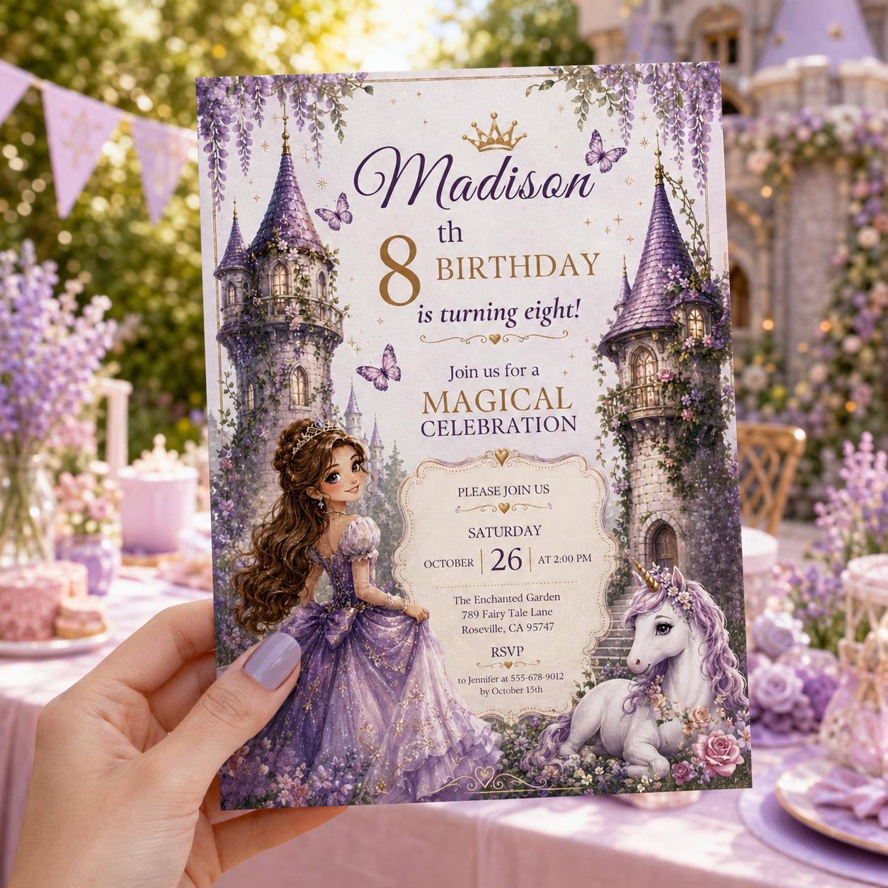 Editable Princess Birthday Invitation Canva Template, Girls Cute Modern Fun Themed Custom DIY Chic Party Invite, Printable Digital Download.