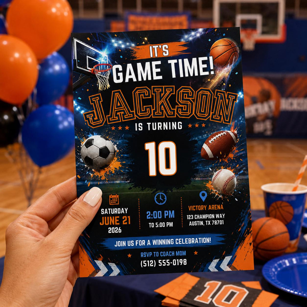 Editable Sports Birthday Invitation Canva Template, Boys Sports Sport Cute Fun DIY Sweet Chic Kids Party Invite, Printable Digital Download.