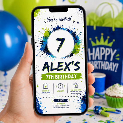 Editable Pool Birthday Invitation Canva Template, Boys Cute Modern Fun Themed Custom DIY Chic Kids Party Invite, Printable Digital Download.