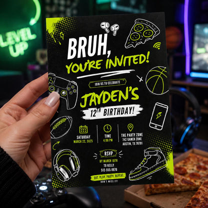 Editable Gamer Birthday Invitation Canva Template, Boys Teens Gamer Cute Modern Fun DIY Sweet Chic Party Invite, Printable Digital Download.